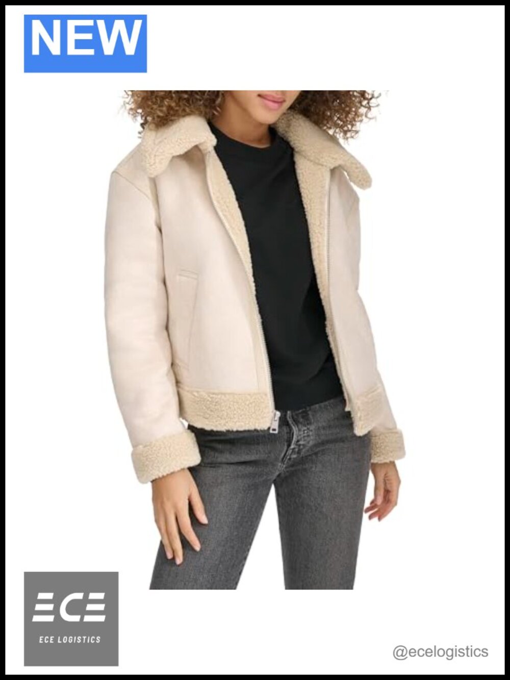 Faux Shearling Aviator Jacket Sherpa Lined Zip Warm Winter Coat
